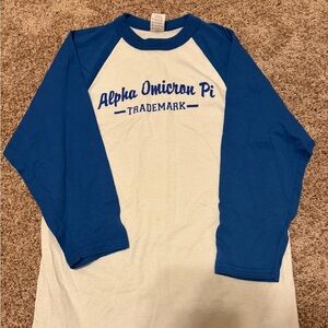 Alpha Omicron Pi (AOII) Blue and White Long Sleeve Baseball Tee